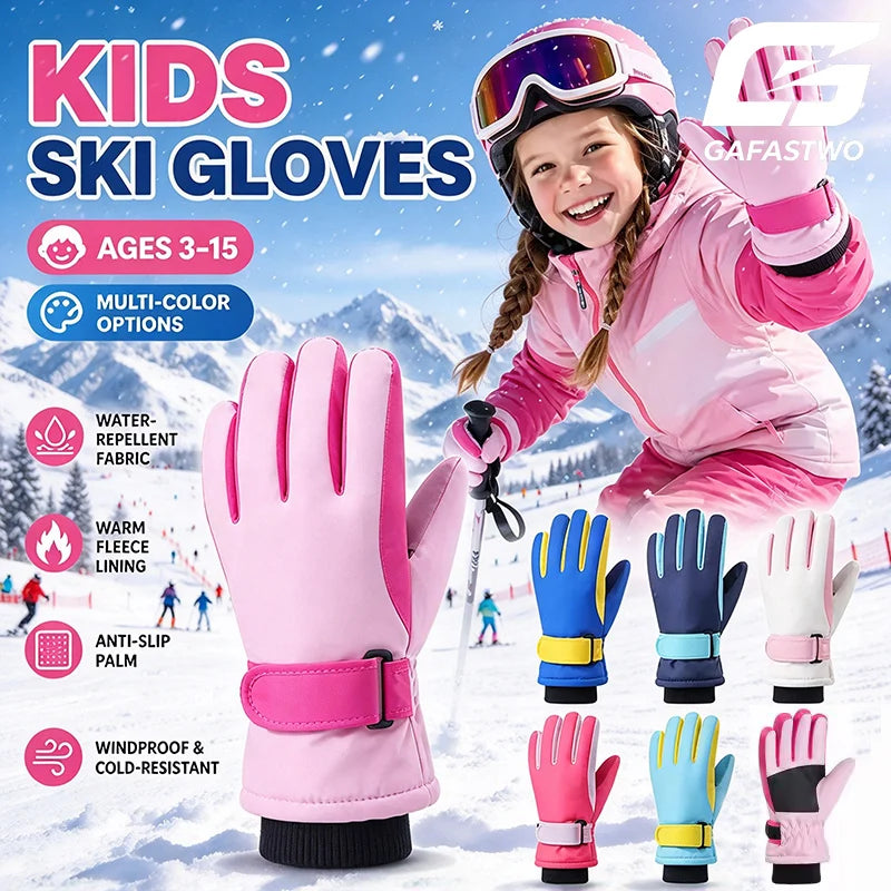 Kids Winter Ski Gloves Waterproof Fleece Lined | Ages 3–15 Kids Winter Gloves SWANS