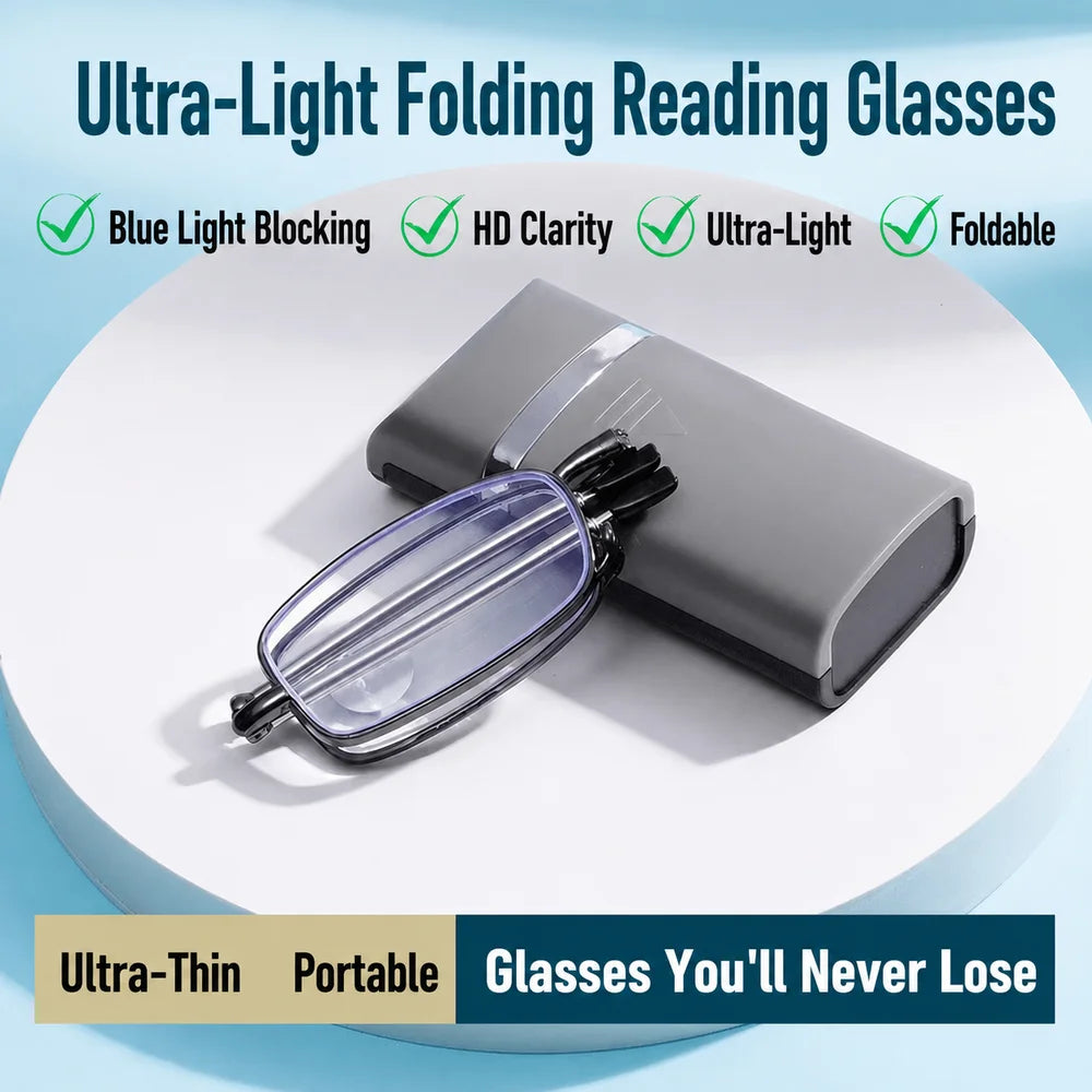 Blue Light Blocking Foldable Reading Glasses Metal Frame +1–+4 Reading Glasses SWANS