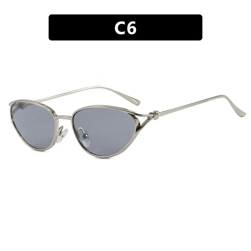 Y2K Vintage Metal Cat Eye Sunglasses – Unisex Steampunk Cat Eye Sunglasses SWANS Silver Light Black As the picture