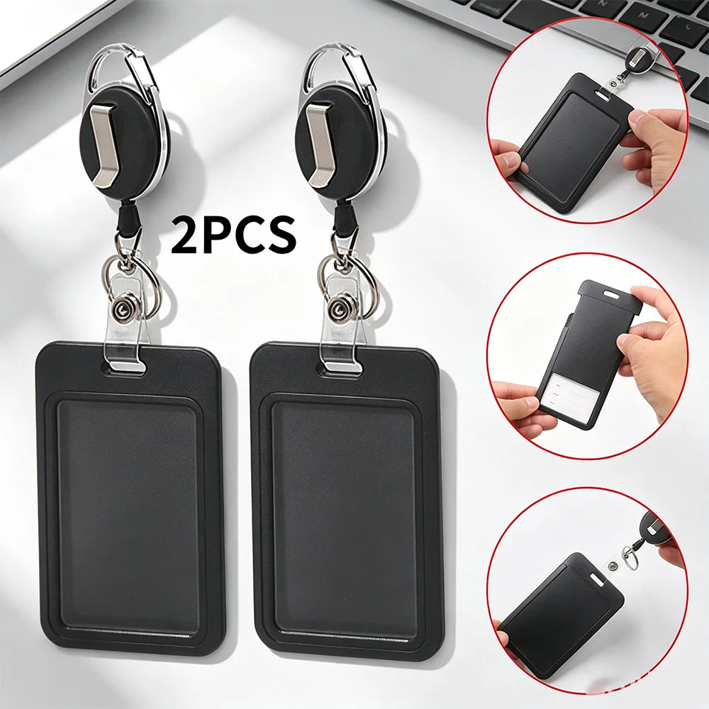 2-Pack Retractable Badge Holder with Clip & Key Ring – ID Case Badge Holder SWANS 2-piece set