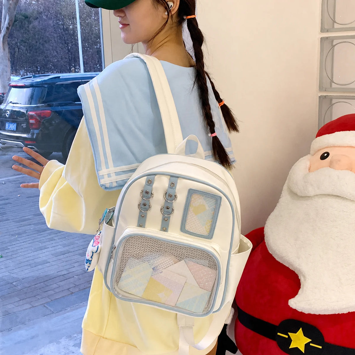 Transparent Ita Backpack – Badge Display Bag for Women Ita Backpack SWANS White Blue