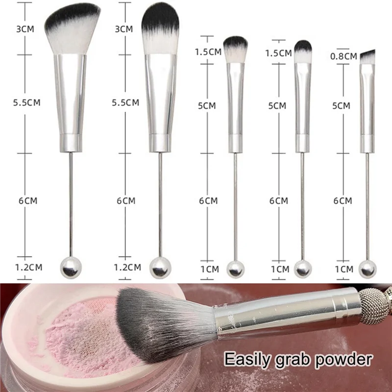 Beadable DIY Makeup Brush Kit – 10pc Silver Silicone Bead Set DIY Makeup Brush Set SWANS