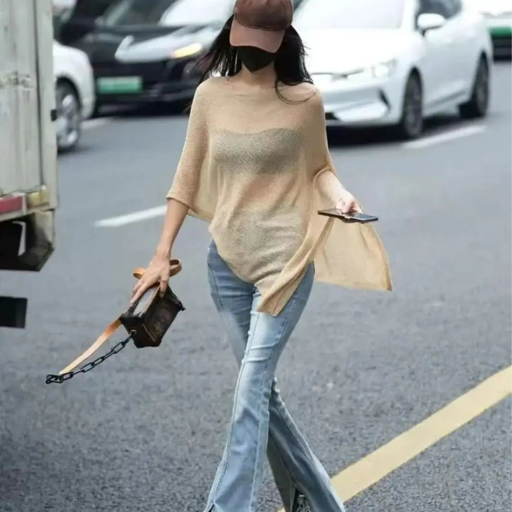 Women's Ice Silk Irregular Cape Shawl – Lightweight Sun Wrap Cape Shawl Wrap SWANS