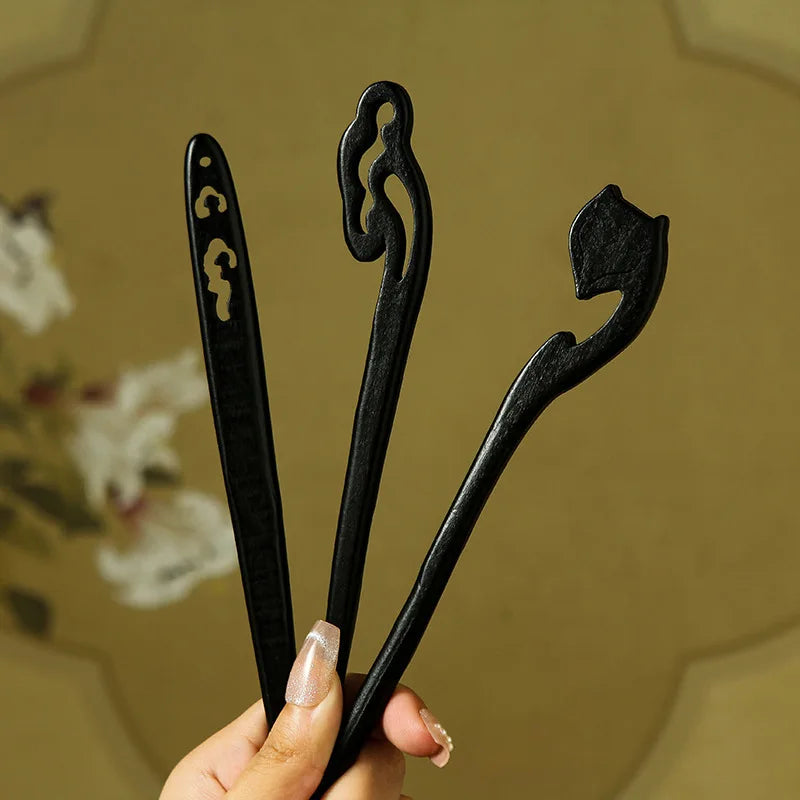 Antique Ebony Wood Hairpin – Retro Hanfu Hair Stick for Women Wood Hair Stick SWANS