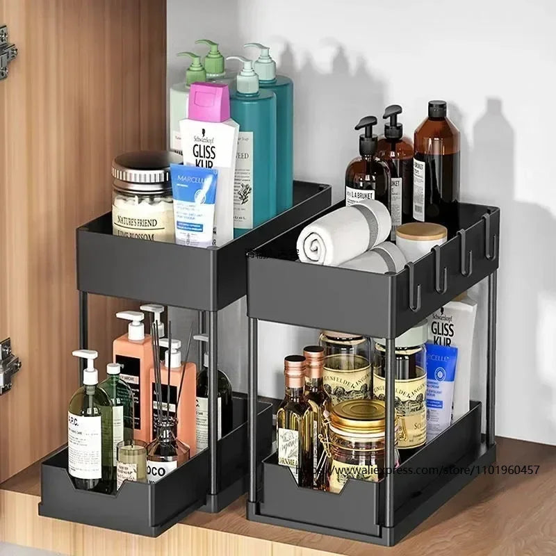 Under Sink Organizer – Double Sliding Drawers Kitchen Rack Under Sink Organizer SWANS