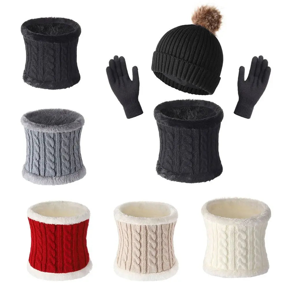 Women's 3-Piece Winter Knitted Hat, Scarf & Gloves Set Winter Accessory Set SWANS