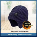 Men's Winter Knitted Hat – Faux Fur Lined Peaked Earmuff Cap Winter Knitted Hat SWANS Navy Blue