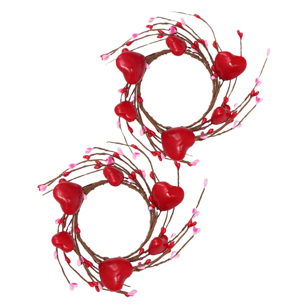 2-Pack Red Berry Heart Ring Tealight Holders | Festive Décor Festive Candle Ring SWANS
