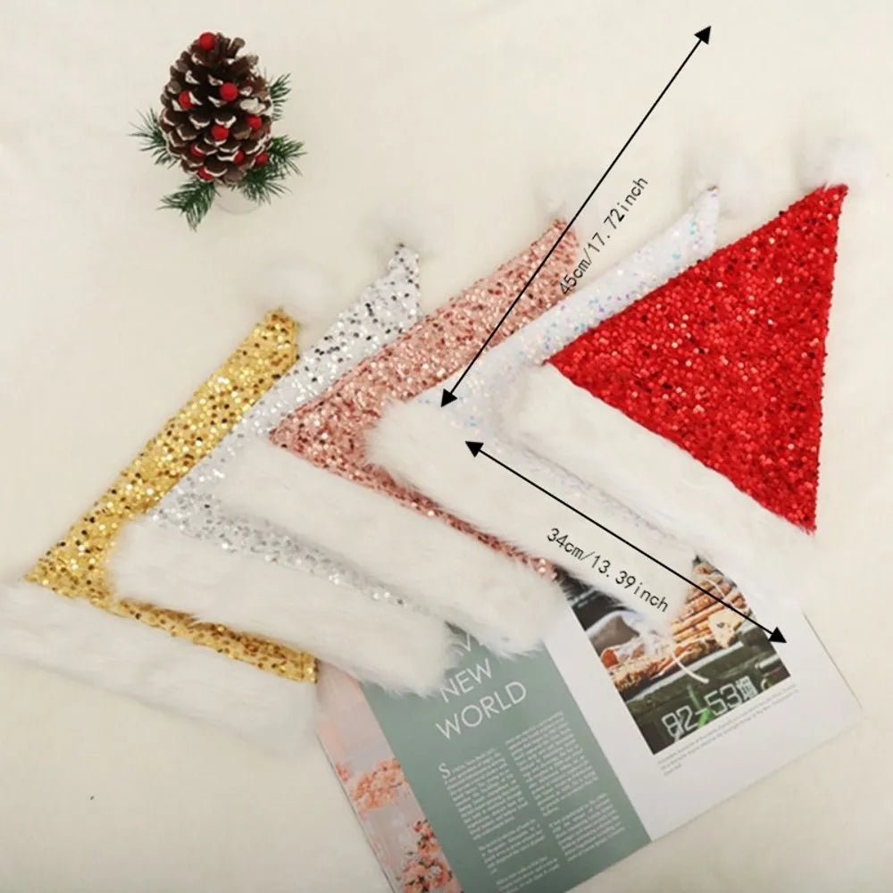Sequin Christmas Hat – Soft Plush Fluffy Pompom Festive Cap Festive Party Hat SWANS
