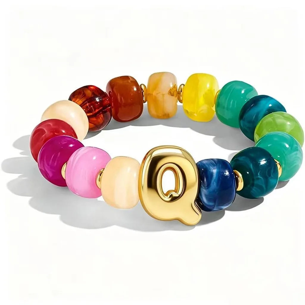 Resin Bead Initial Charm Bracelet – Multicolor Women's A-Z Charm Bracelet SWANS Q