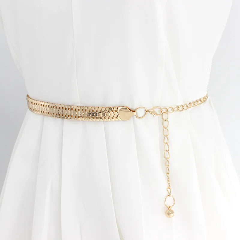 FAITOLAGI Gold Metal Waist Chain Belt – Women's Fashion Metal Waist Chain Belt SWANS