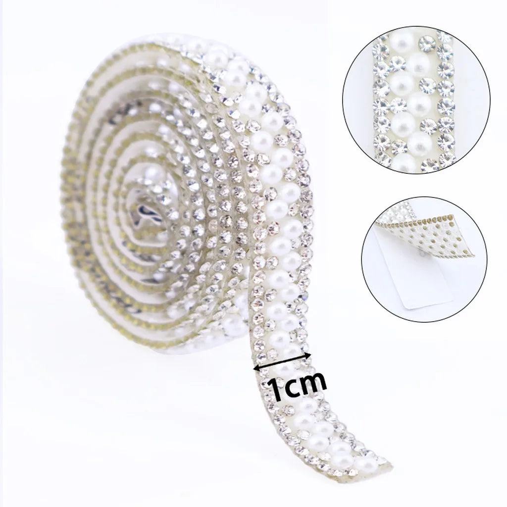 Self-Adhesive Pearl Rhinestone Trim Tape for DIY Crafts Rhinestone Trim Tape SWANS 1-91.44x1 cm