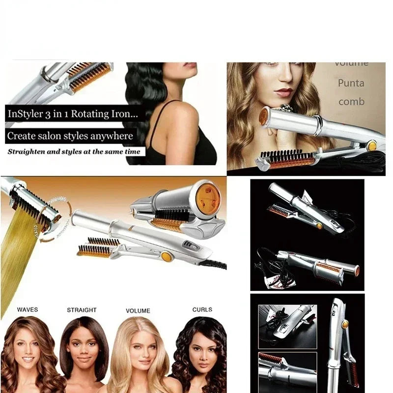 2-in-1 Rotating Hair Curler & Styling Brush Iron | 3 Heat Levels Curling Brush Iron SWANS
