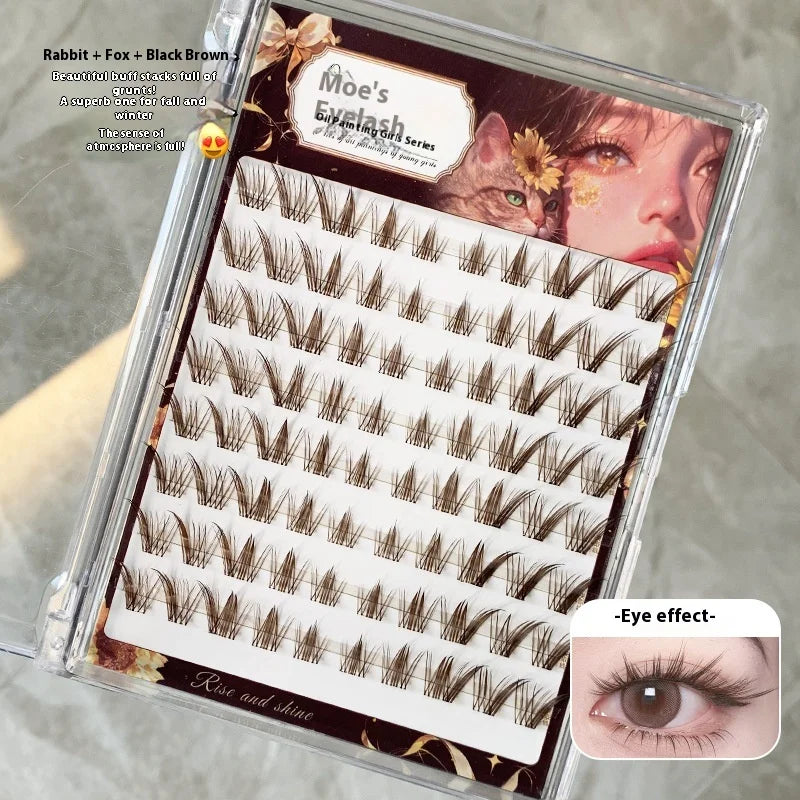 Glue-Free Brown False Eyelashes – Fluffy Fox Eye Reusable Lashes False Eyelashes SWANS