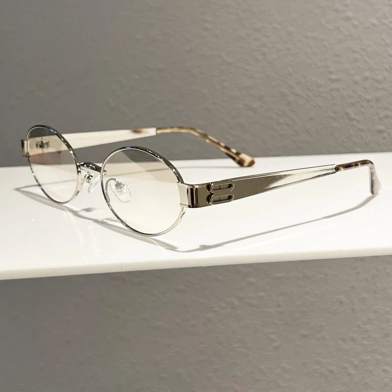 TOYEARN Y2K Oval Sunglasses Steampunk Vintage Metal UV400 Oval Sunglasses SWANS Silver As the picture
