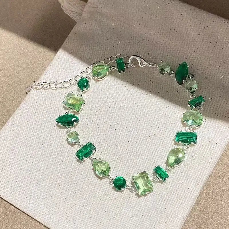 Sparkling Crystal Zircon Chain Bracelet for Women | Party Gift Crystal Chain Bracelet SWANS Dark Green