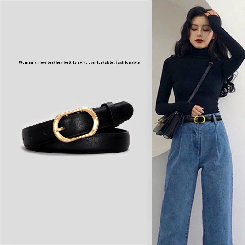 FAITOLAGI Oval Pin Buckle PU Leather Belt – Unisex Fashion Fashion Belt SWANS