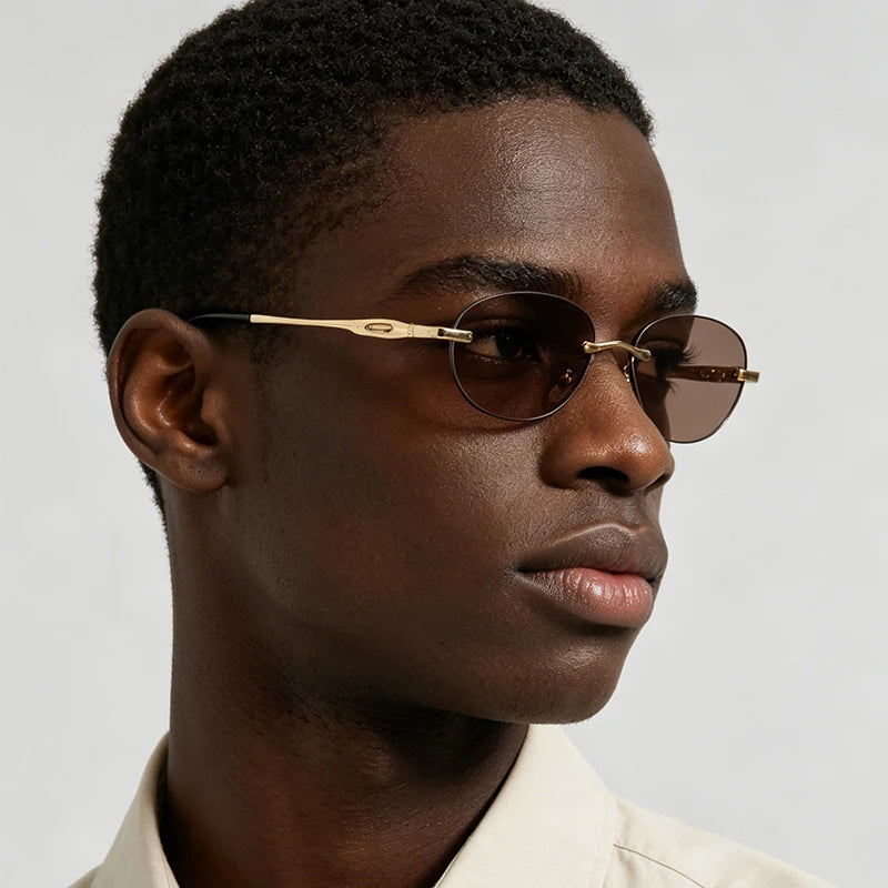 TOYEARN Y2K Oval Rimless Sunglasses – Unisex Punk Vintage Fashion Sunglasses SWANS