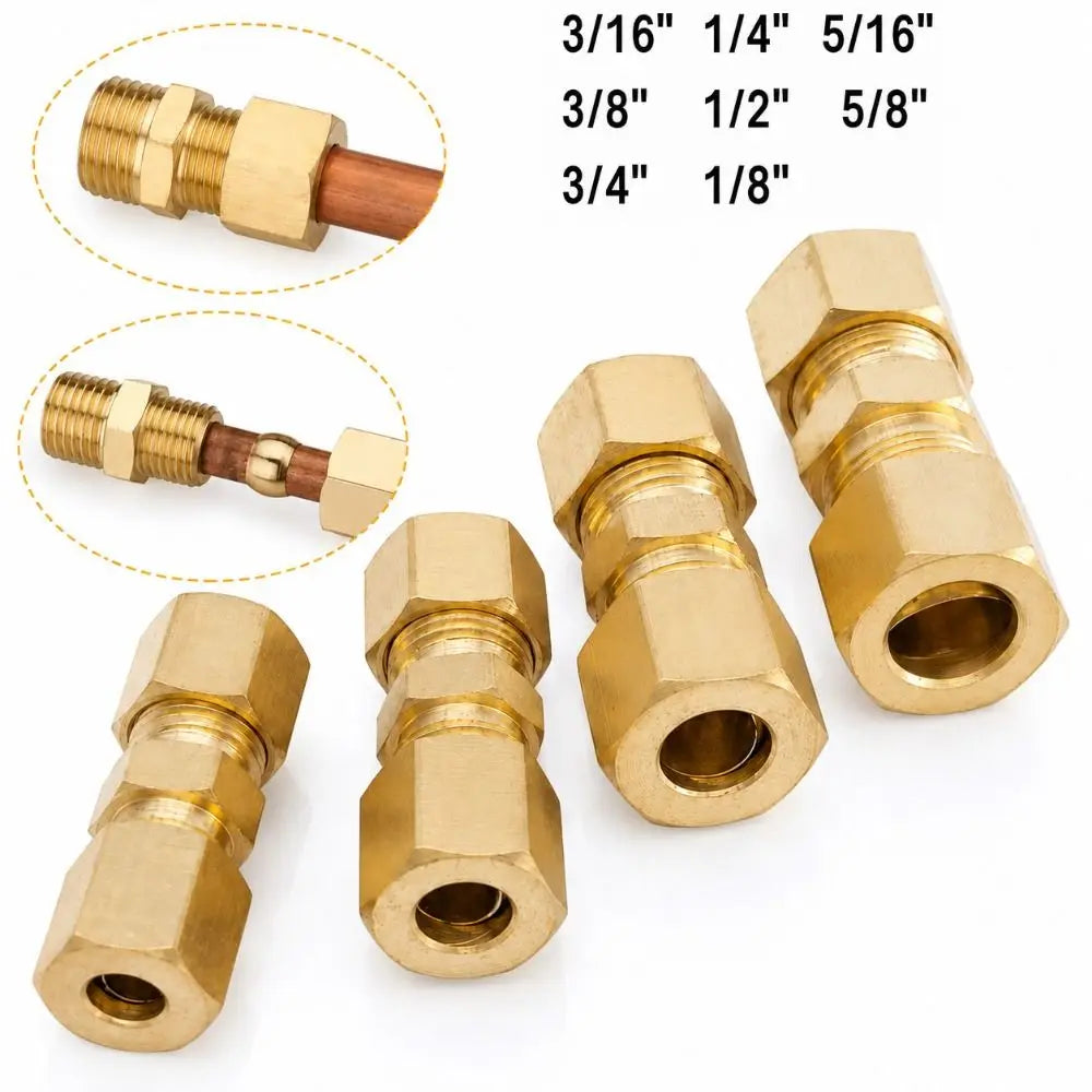 Brass Compression Straight Fitting – Multiple Sizes Tube Connector Compression Tube Fitting SWANS