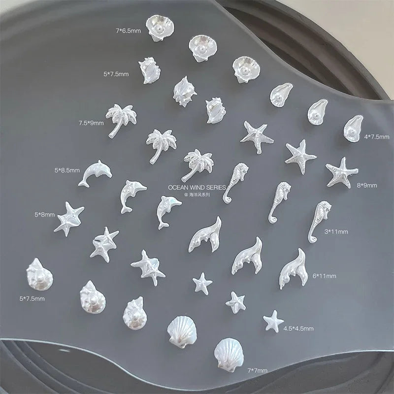 50-Pc Ocean Nail Art Charms – Pearl Shell Starfish Rhinestones Nail Art Charms SWANS