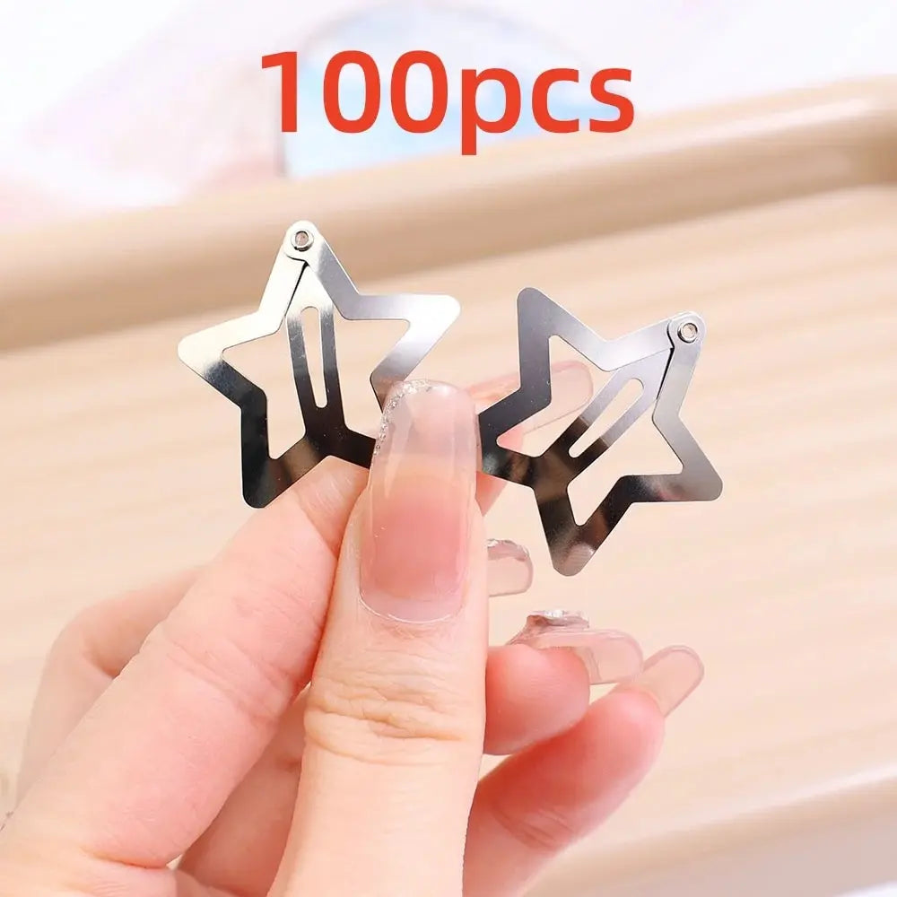 Y2K Silver Star Hair Clips – Metal Snap Barrettes 10–200pcs Hair Snap Barrettes SWANS Silver100pcs