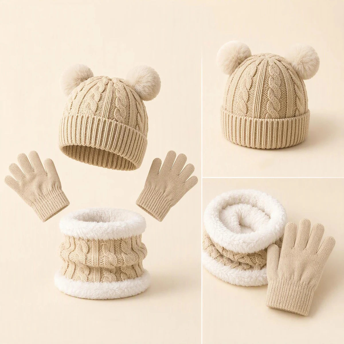 Kids Winter Knit Hat Scarf & Gloves 3-Piece Set Ages 5–12 Kids Winter Accessories SWANS