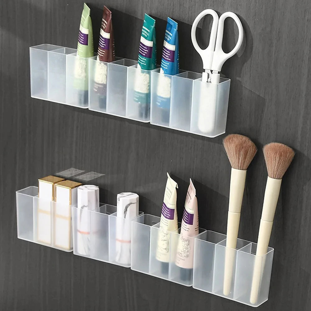 Wall-Mount Clear 3-Compartment Storage Box – No Drill Wall Storage Organizer SWANS