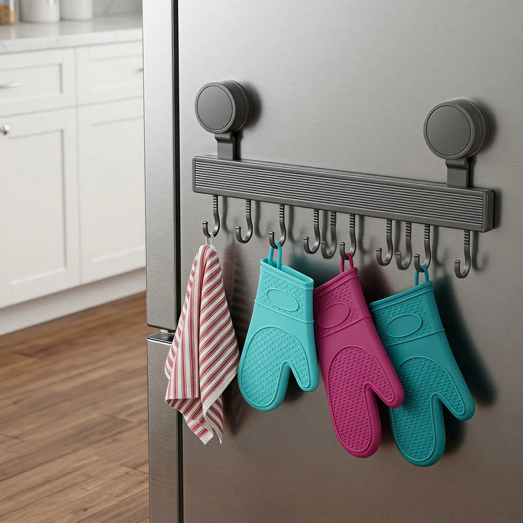 10-Hook Kitchen Suction Cup Rack – No-Drill Wall Organizer Kitchen Hook Organizer SWANS
