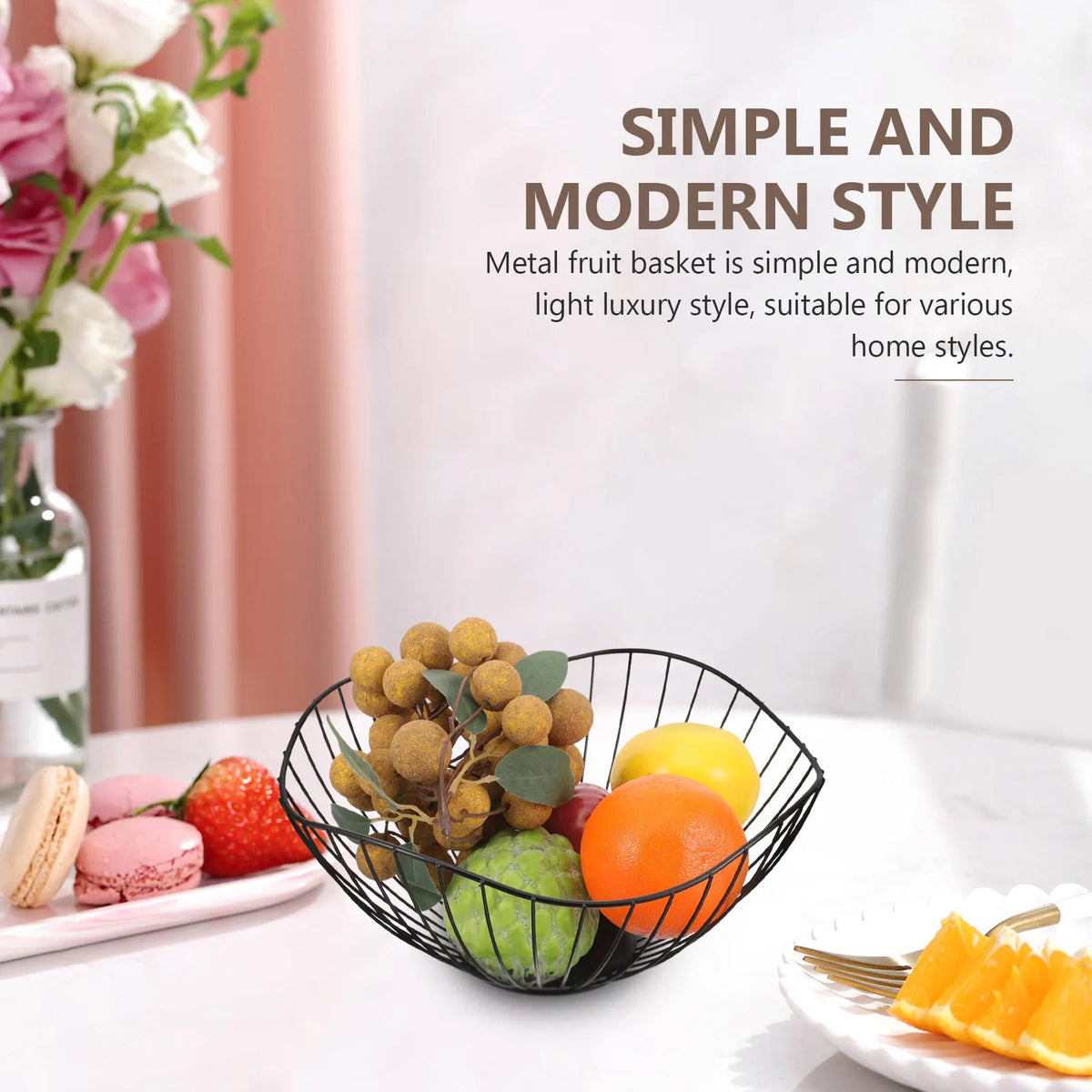 WINOMO Black Wire Metal Fruit Basket – Kitchen Counter Holder Wire Fruit Basket SWANS