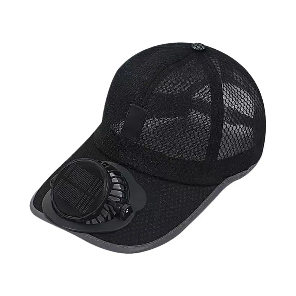 Solar Fan Baseball Cap – Cooling Mesh Sun Hat for Men & Women Solar Fan Cap SWANS Black