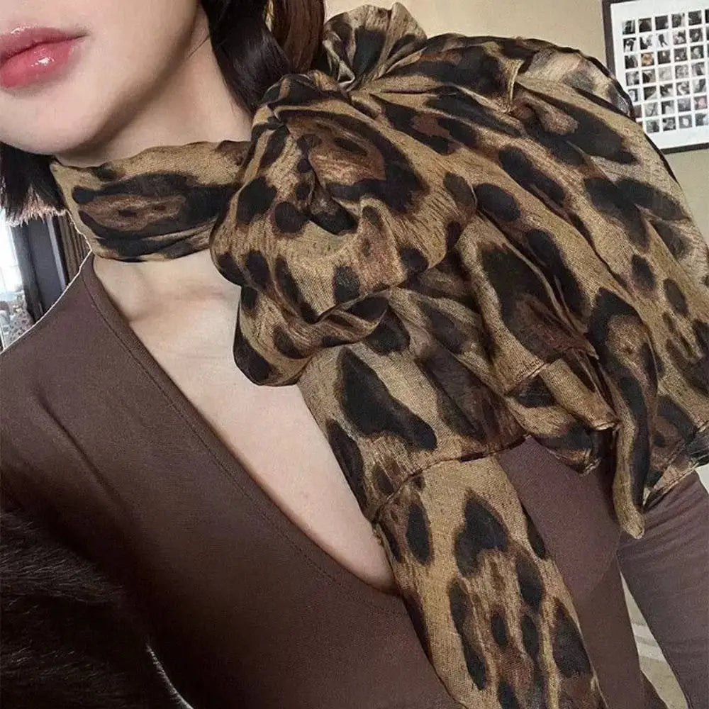Women's Leopard Print Scarf – Soft Thin Long Silk-Feel Wrap Fashion Scarf SWANS