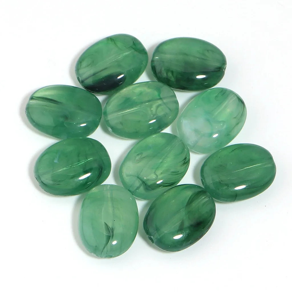 Acrylic Imitation Jade Flat Oval Beads – 20pc DIY Jewelry Pack DIY Jewelry Beads SWANS Deep Green