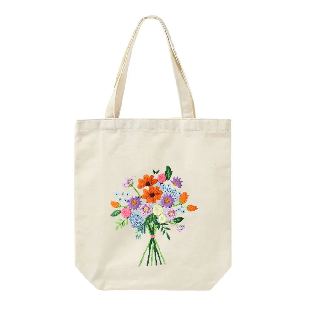 Flower Embroidery Kit with Canvas Tote Bag – Beginner DIY Embroidery Craft Kit SWANS 9