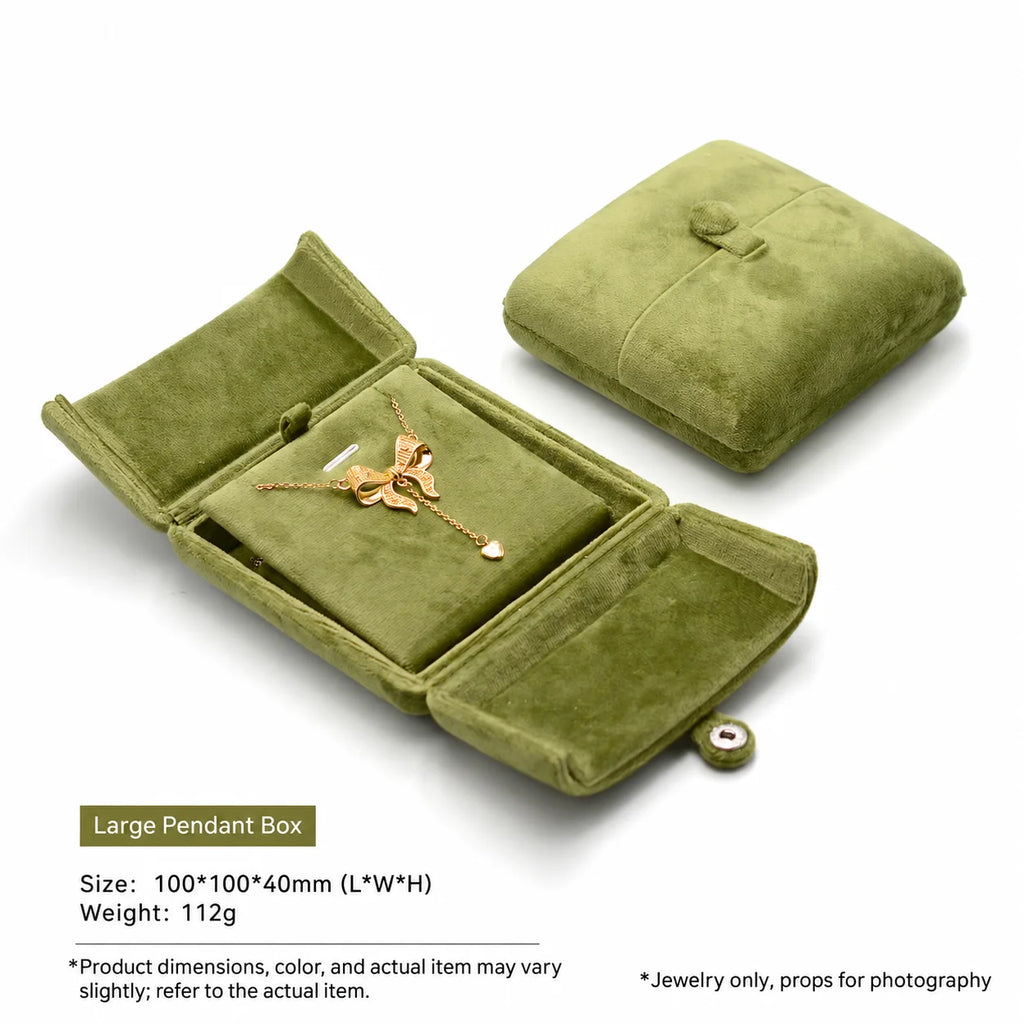 Velvet Jewelry Box – Hot Stamping Gift Box for Rings & Necklaces Velvet Jewelry Box SWANS Grass Green-4