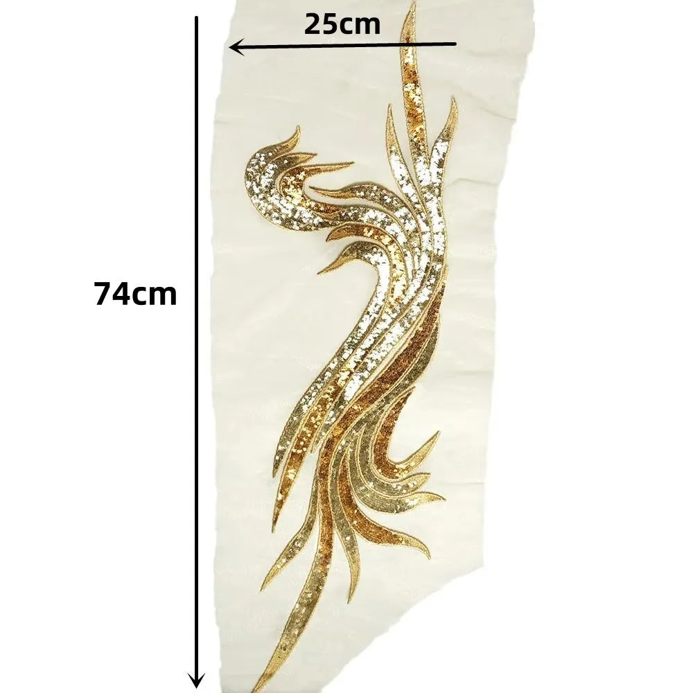 Large Baroque Sequin Embroidery Patch 25x74cm DIY Sew-On Embroidery Patch SWANS Gold left