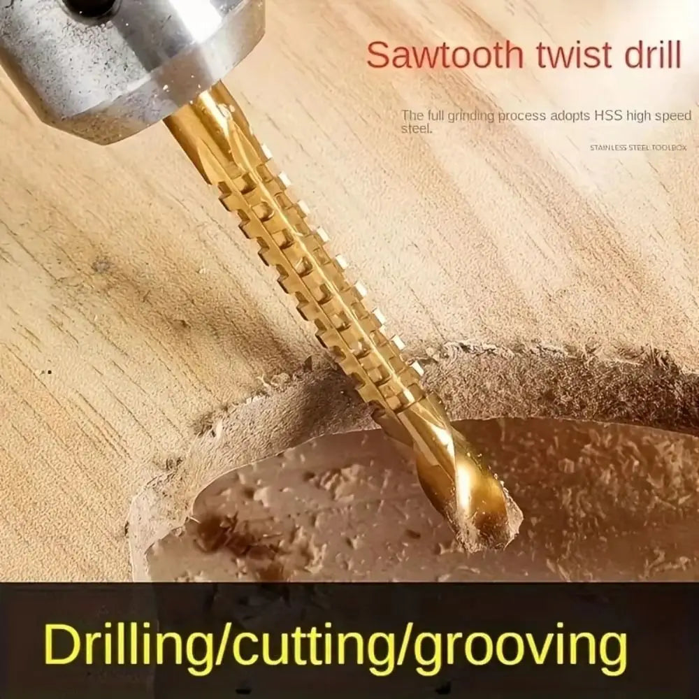 6-Piece Titanium Coated HSS Twist Drill Bit Set – Woodworking Twist Drill Bit Set SWANS
