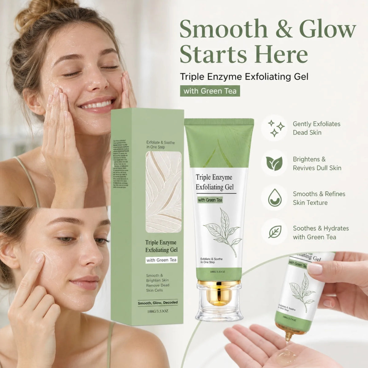 Triple Enzyme Green Tea Facial Exfoliating Gel – 100g Facial Exfoliating Gel SWANS