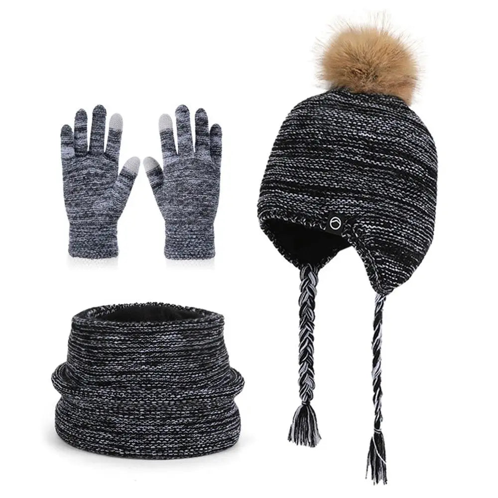 Kids Winter Hat Scarf & Gloves Set – Pompom Knit Beanie Kids Winter Set SWANS