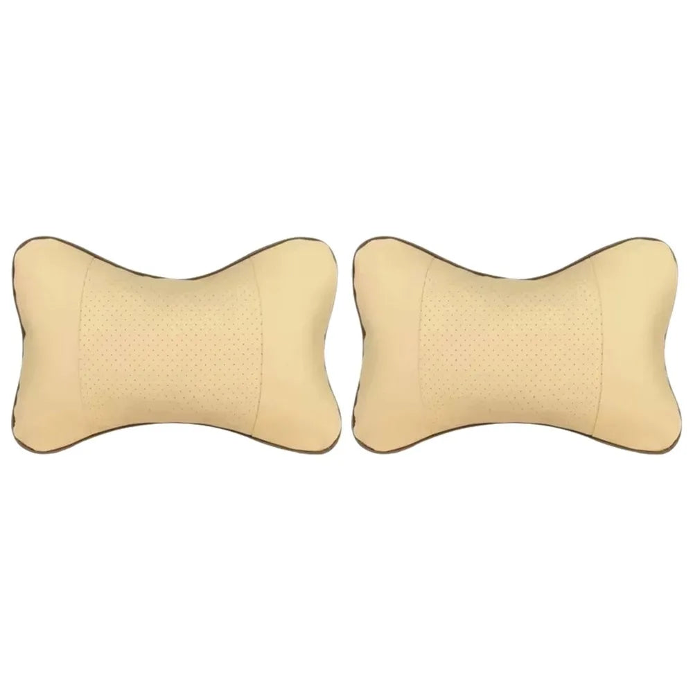 SWANS PU Leather Car Headrest Neck Pillow – Breathable Mesh Car Neck Pillow SWANS 2pcs khaki