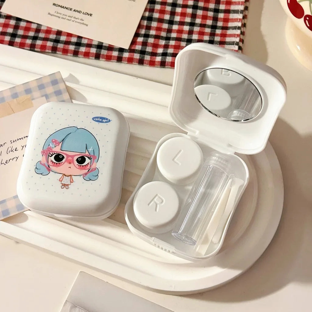 Portable Contact Lens Case Kit with Mirror & Accessories Contact Lens Case SWANS White