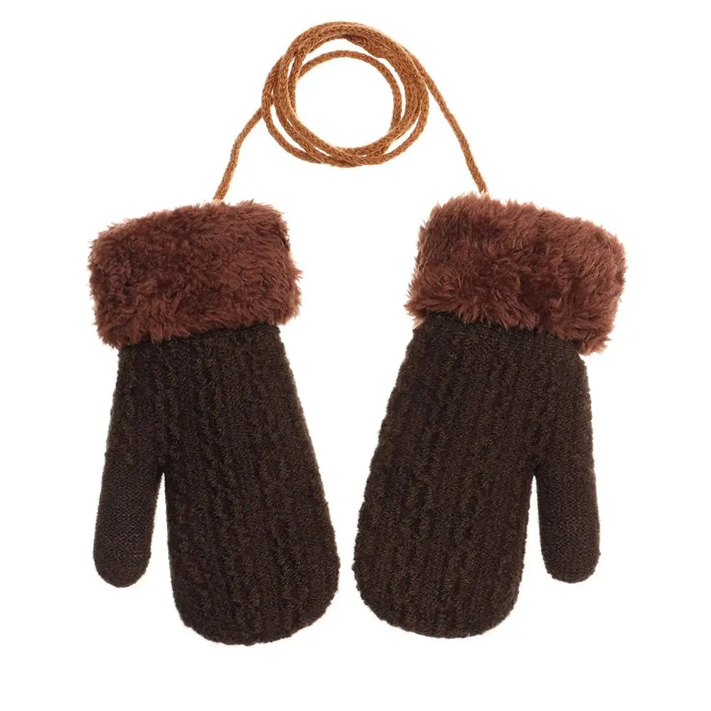 Kids Winter Knit Faux Fur Mittens Hanging Neck Gloves Ages 1–4 Kids Winter Mittens SWANS