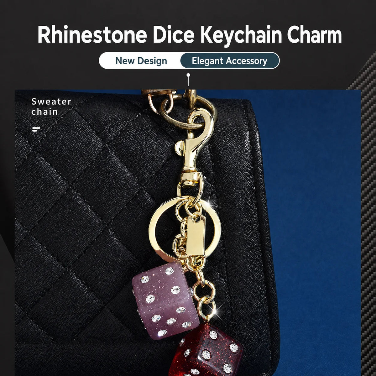 Rhinestone Dice Keychain – Glitter Alloy Geometric Pendant Fashion Keychain SWANS