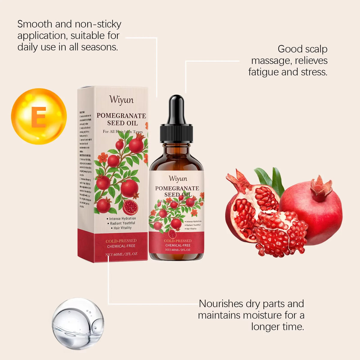 WIYUN Pomegranate Seed Oil – Hydrating Skin & Hair Oil 60ml Skin & Hair Oil SWANS
