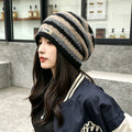 Women's Rolled Edge Knit Beanie – Plush Slouchy Winter Hat Knit Beanie Hat SWANS black elastic