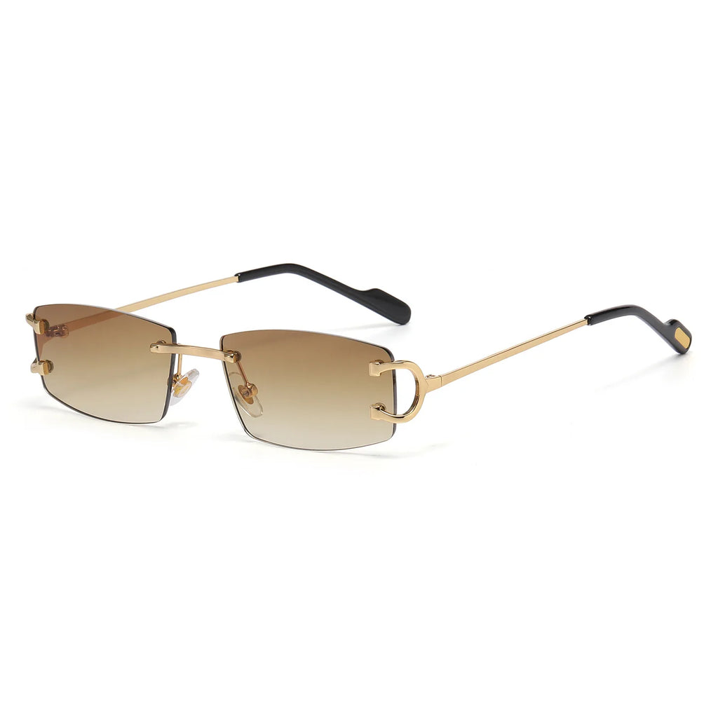 TOYEARN Vintage Rimless Rectangle Sunglasses UV400 Unisex Fashion Sunglasses SWANS Gold Tea