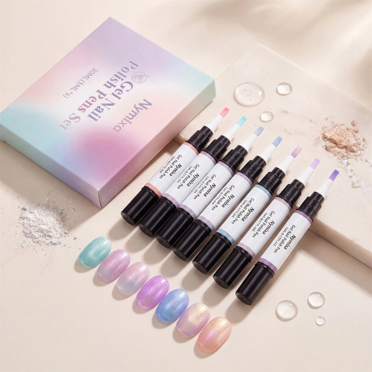 6-Pack 3-in-1 Gel Nail Polish Pens – Quick Dry Multi-Color Gel Nail Polish Pens SWANS