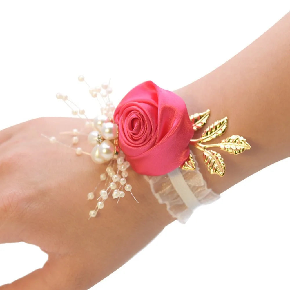 Rose Ribbon Wrist Corsage Bracelet – Wedding & Bridesmaid Wrist Corsage Bracelet SWANS