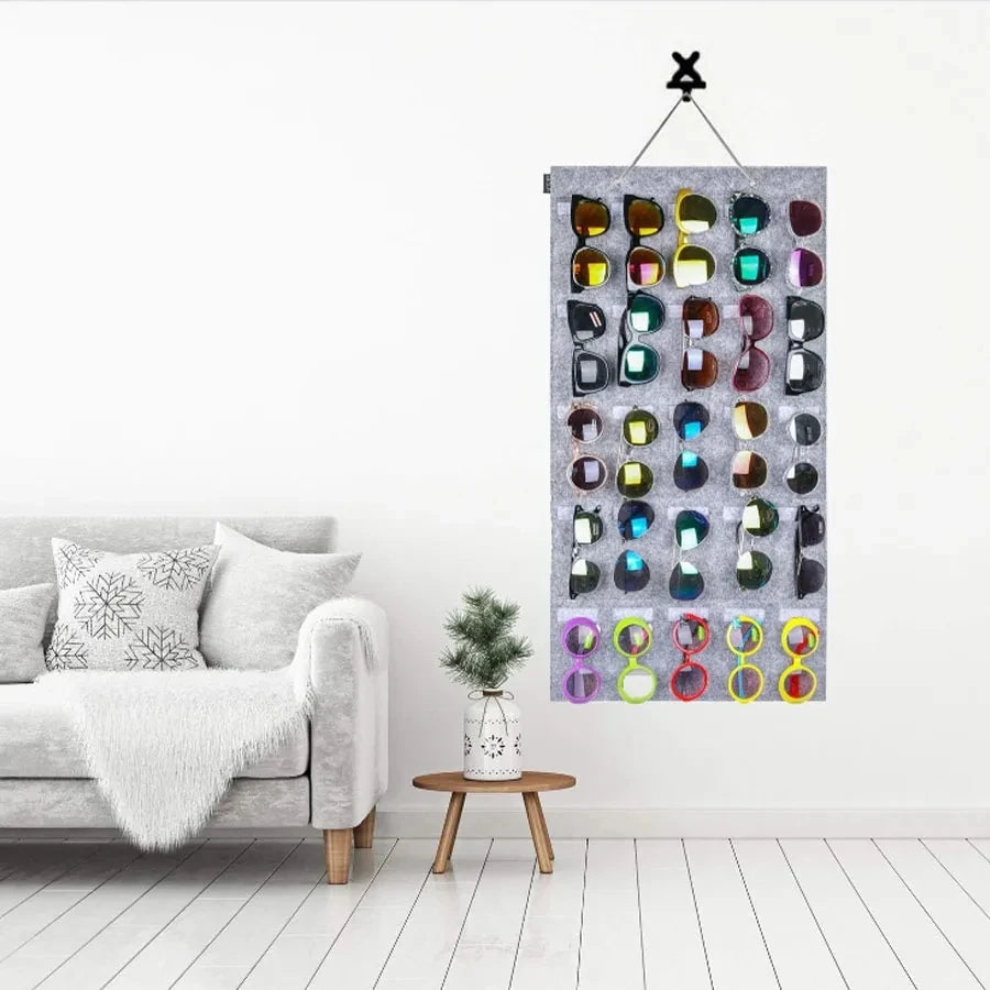 Felt Sunglasses Hanging Organizer – 15/25 Slot Wall Storage Eyewear Organizer SWANS