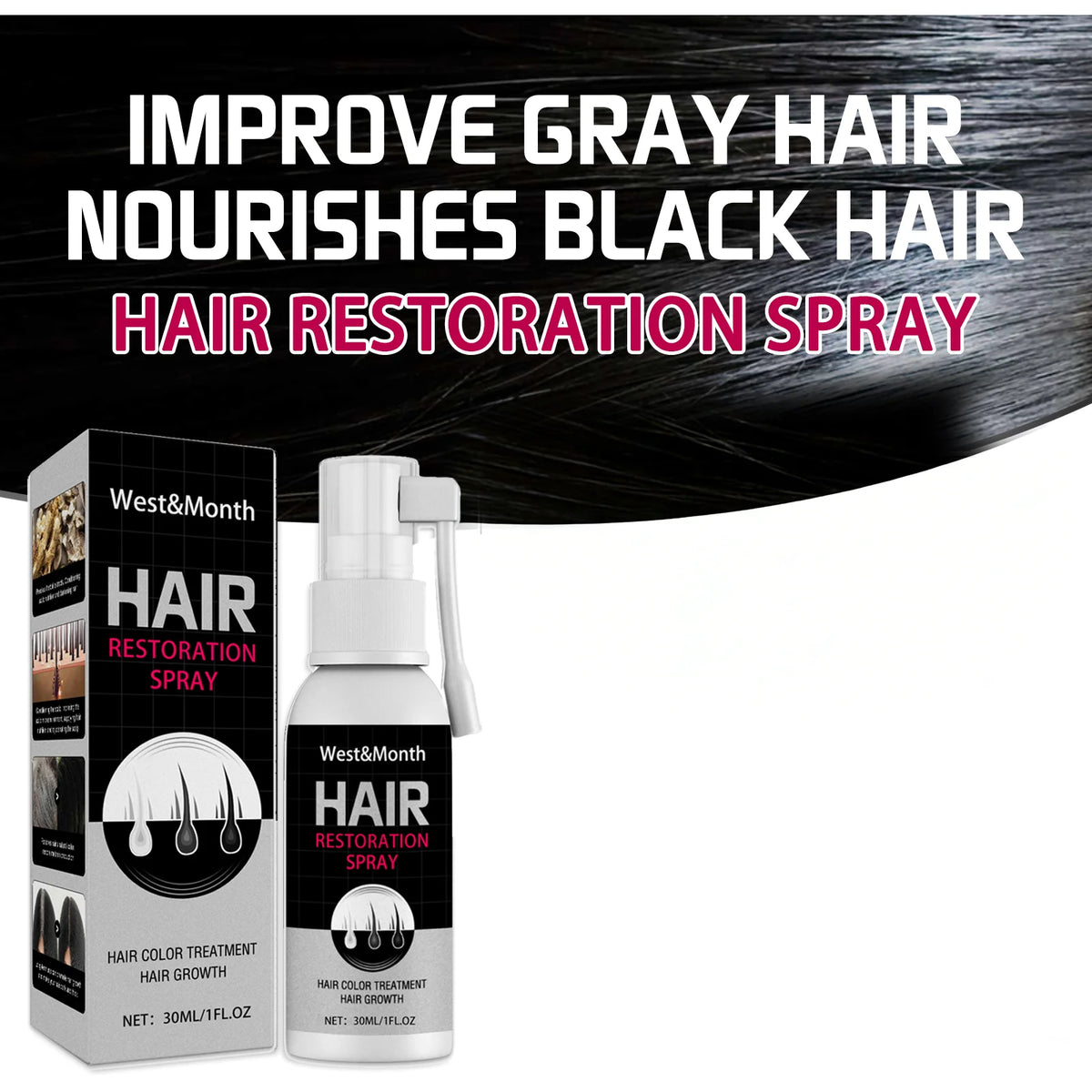 WEST MONTH Natural Black Hair Restore Spray Serum 30ml Hair Treatment Spray SWANS
