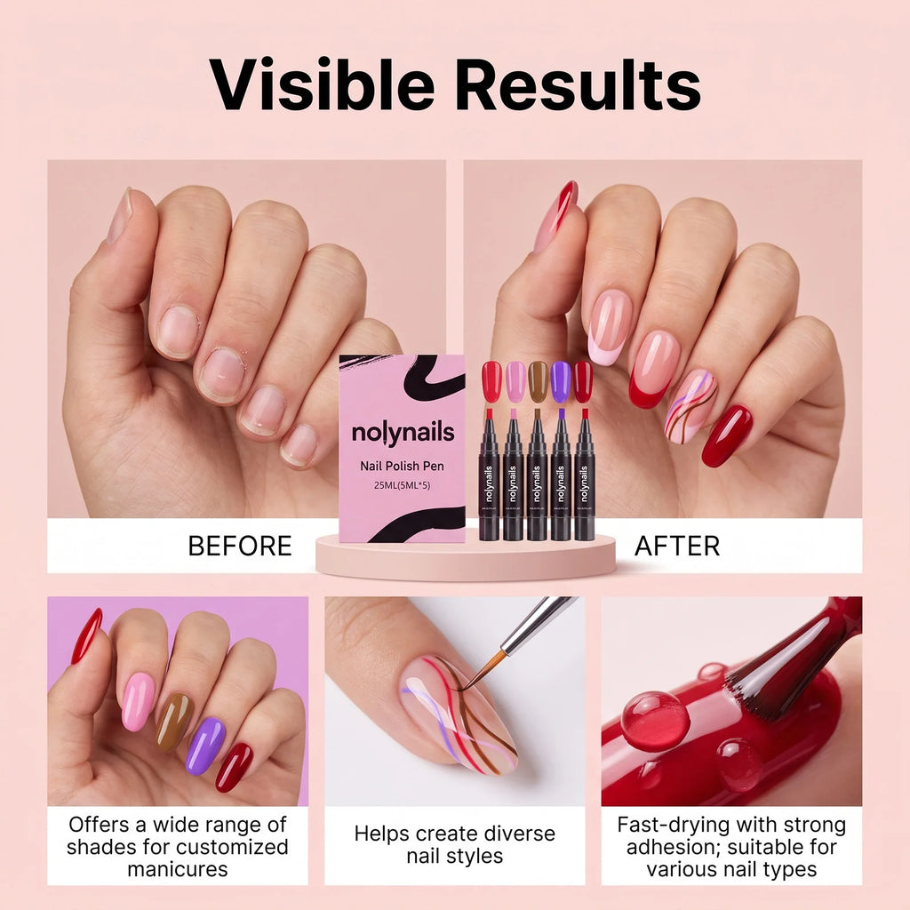 5-Color Gel Nail Polish Pen Set – Quick Dry, No UV Needed Gel Nail Polish Pen SWANS